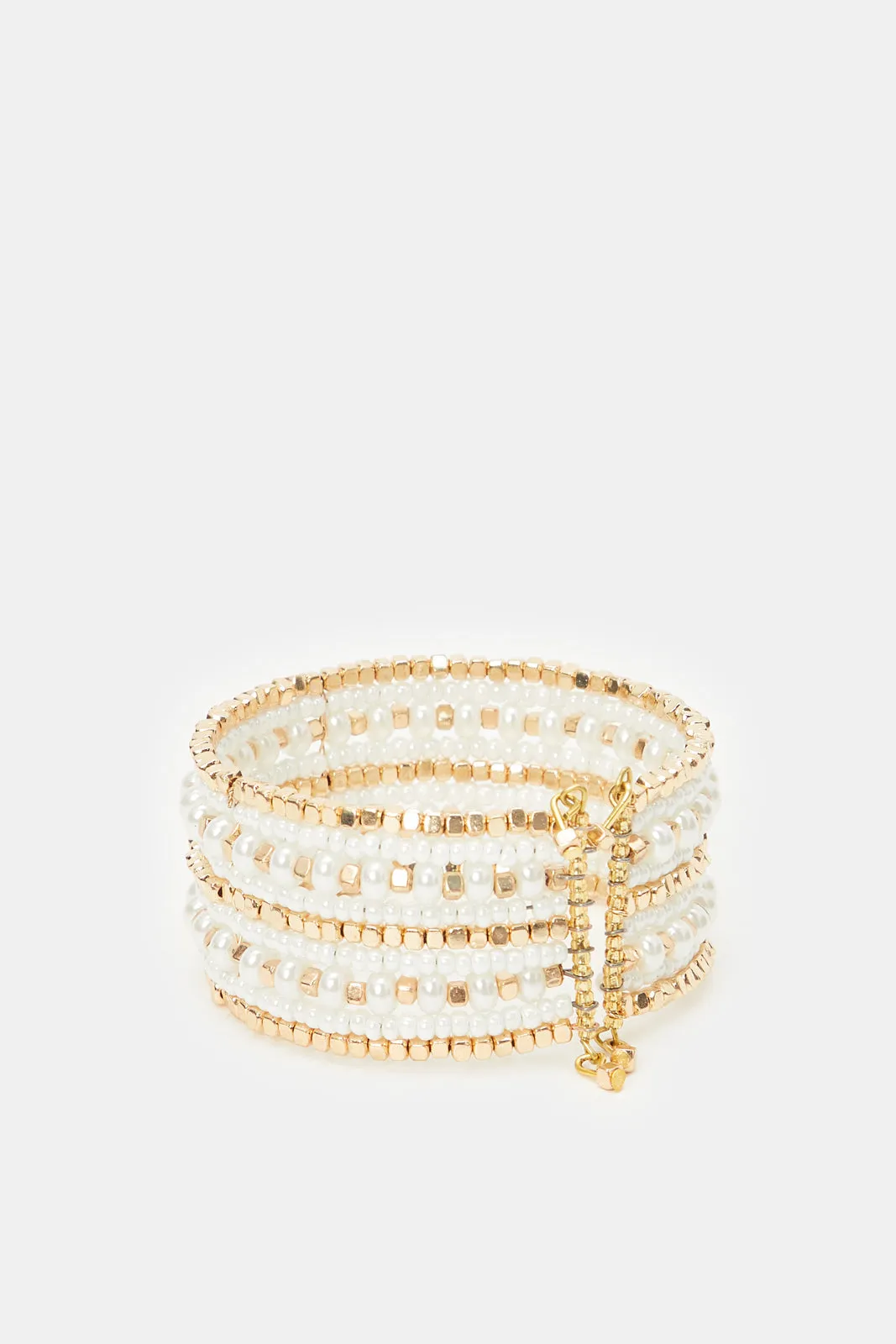 Women Gold Pearls Cuff Bracelet